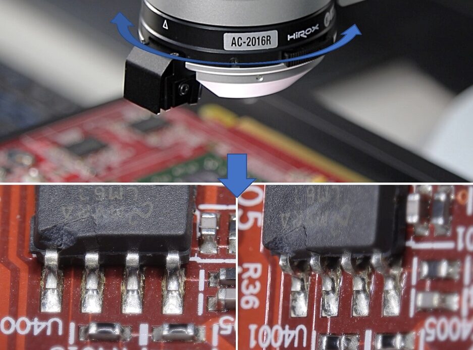 PCB 360 degree inspection with HIROX AC-2016R Rotary-head